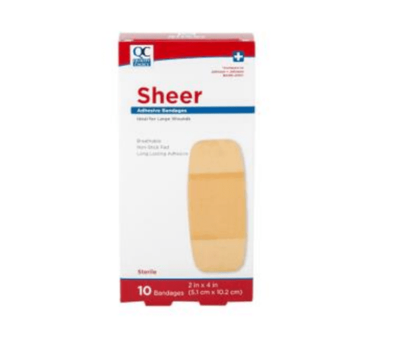 quality choice's bandage adhesive sheer 2"x4" 10ea (band aid)