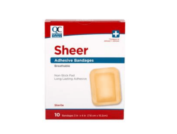 quality choice's bandage adhesive sheer 3"x4" 10ea (band aid)