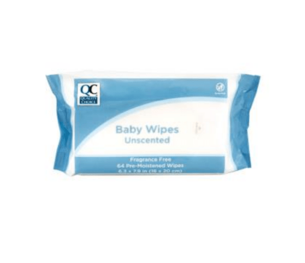 quality choice's baby wipes unscented 64ea