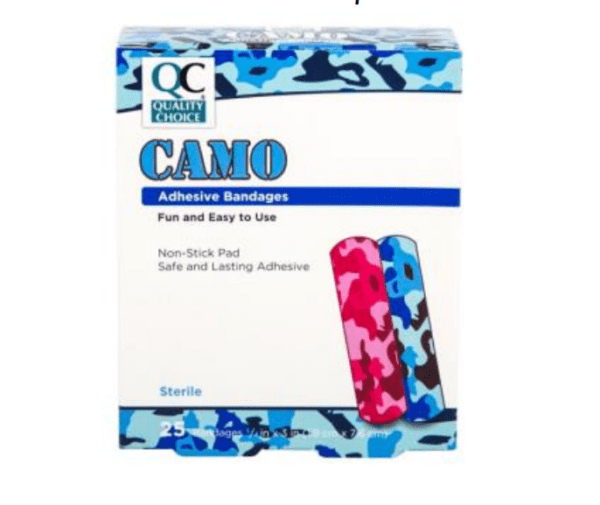 quality choice's bandage adhesive camo blue/pink 3/4"x3" 25ea (band aid)