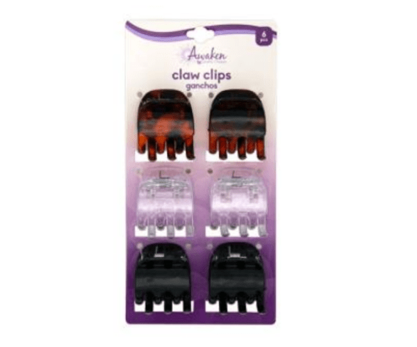 hair claw clips blk/brw/clr awaken 6ea