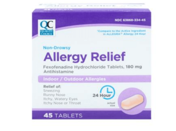 quality choice allergy relief 180mg tab 45ea (allegra)