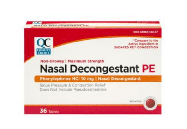 nasal decongestant pe 10mg tab 36ea (sudafed pe)